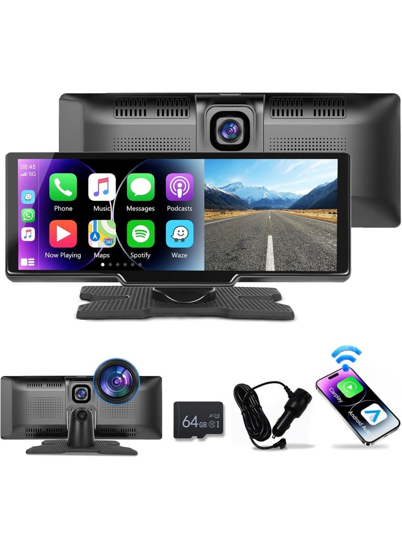 Portable Wireless Apple Carplay Car Stereo, 9.3 HD IPS Touchscreen Car Radio Support Bluetooth/Maps Navigation/Wireless Android Auto/AUX/TF,Built in Front View Camera,Loop Recording - Image 1